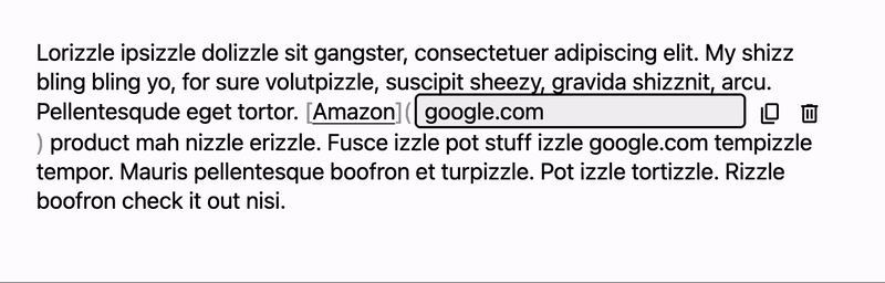 Copy a link URL in Zuunote by clicking the copy icon button.
