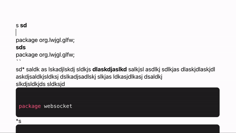 To create a code block, place 3 backticks on an empty line and hit enter.