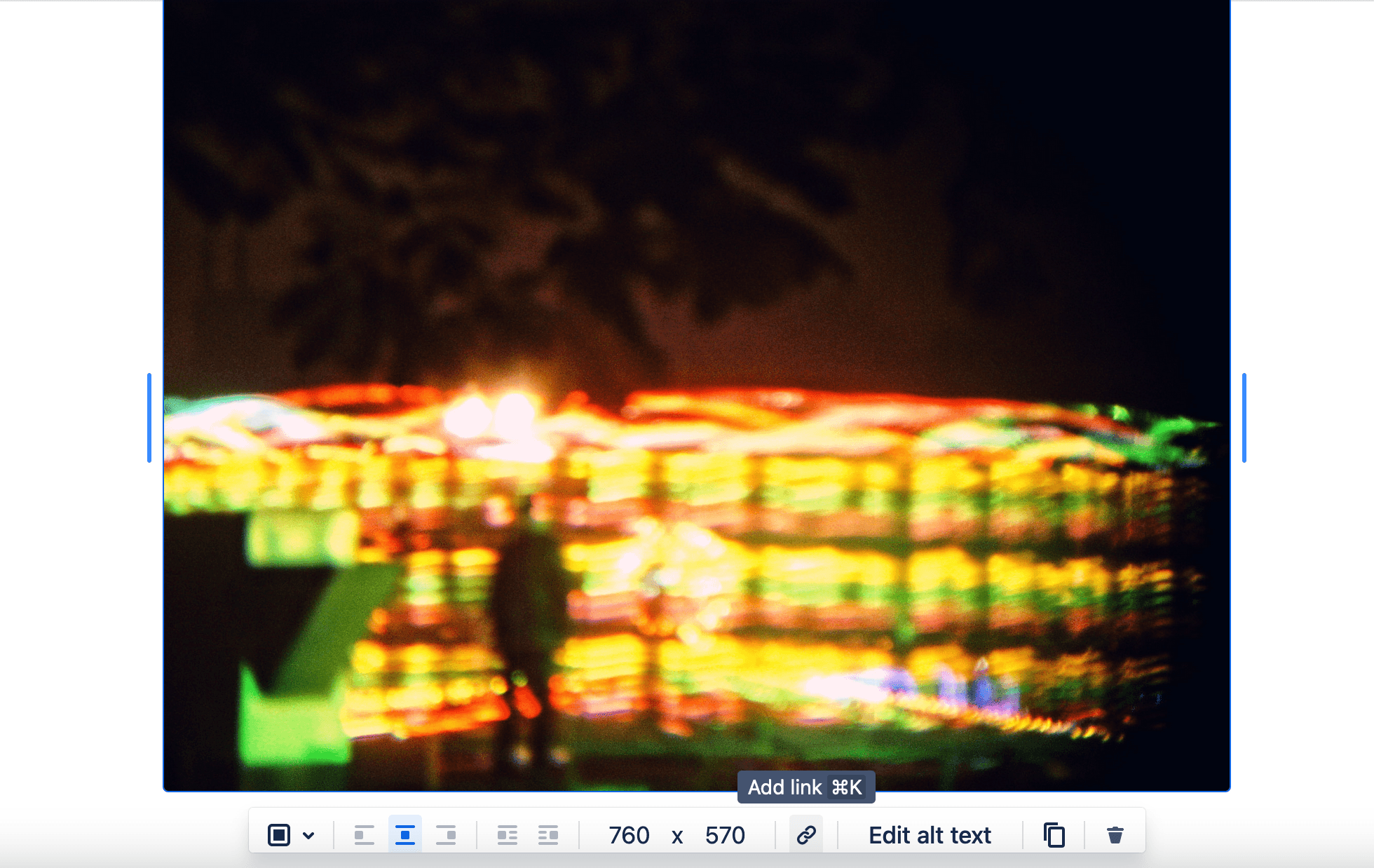 Images in Notion editor has a toolbar you can interact with