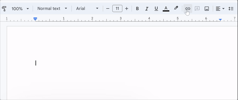 Click hyperlink icon in toolbar to enter link text and url in google doc